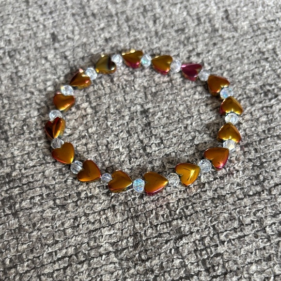 Handmade Jewelry - Gold and Red Heart Charm Bracelet